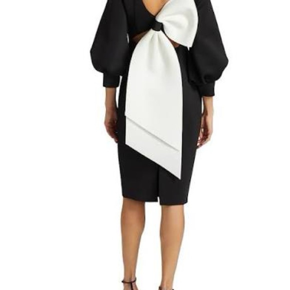 Puff-Sleeve Bow-Back Scuba Dress